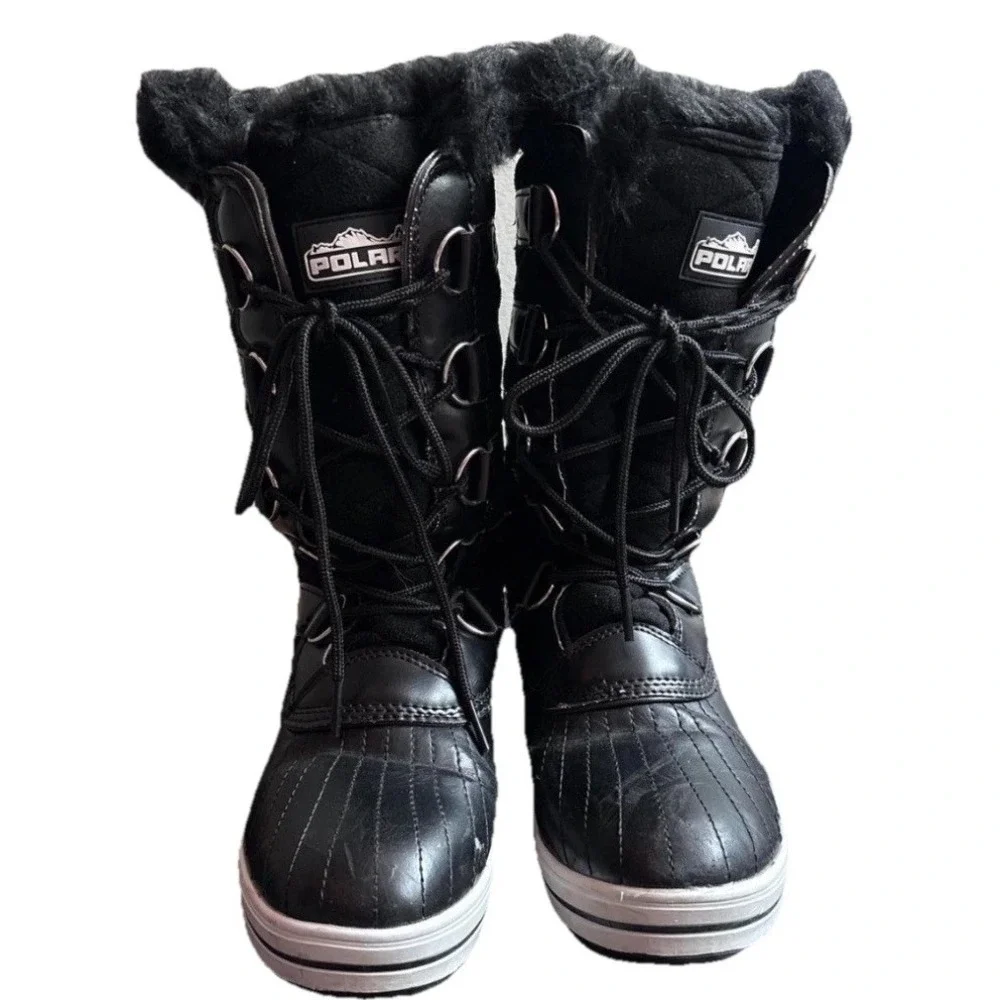 Polar Winter‎ Snow Boots Women's US 8 EU 39 Black Faux Fur Lace-Up Comfortable